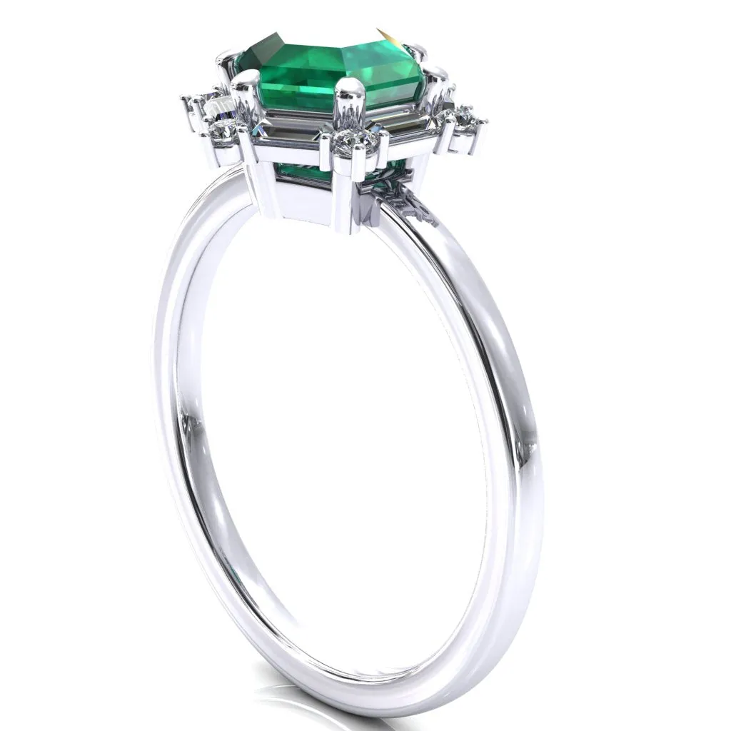 7.5mm Hexagon Center Baguette Moissanite Halo Ring