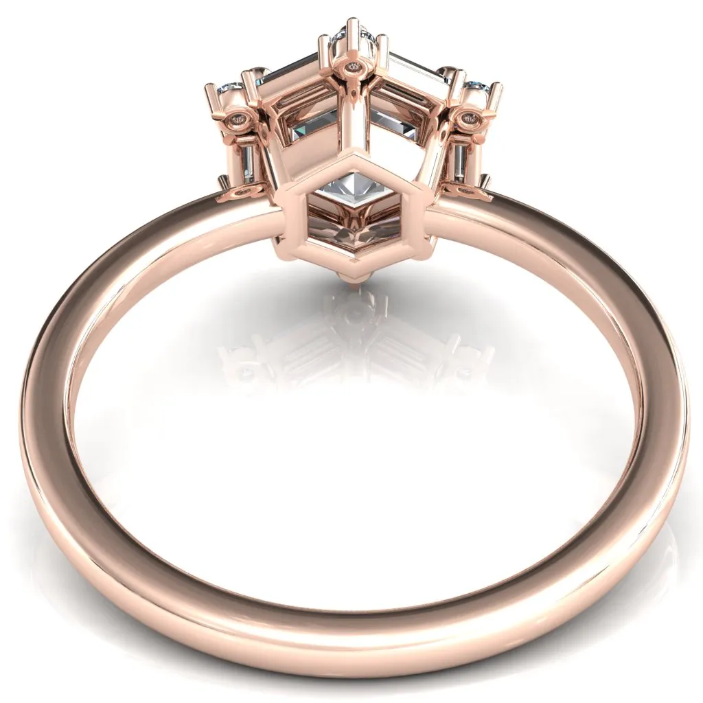 7.5mm Hexagon Center Baguette Moissanite Halo Ring