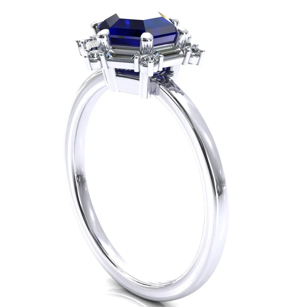 7.5mm Hexagon Center Baguette Moissanite Halo Ring