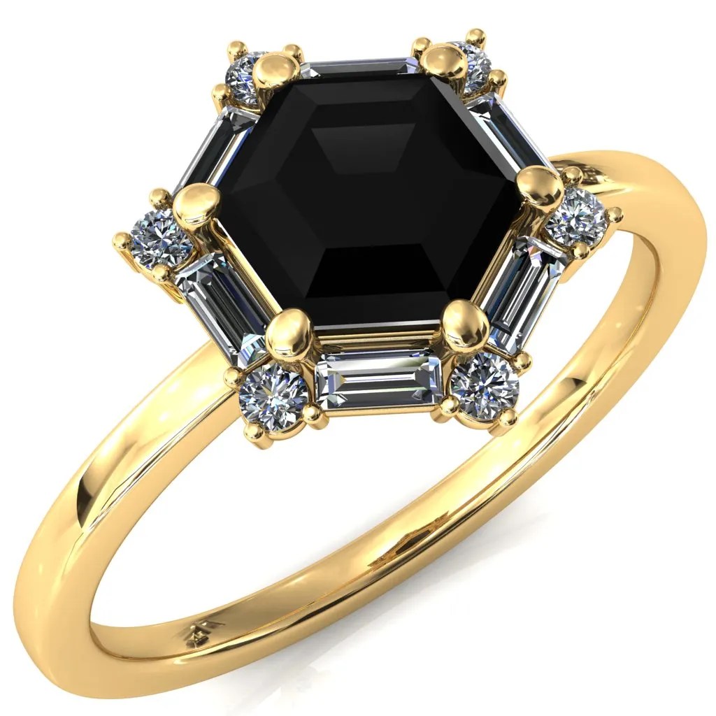 7.5mm Hexagon Center Baguette Moissanite Halo Ring