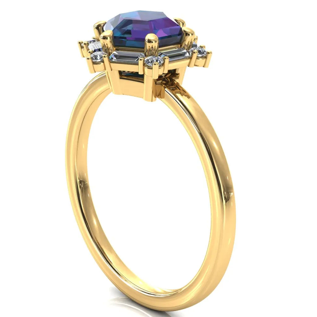 7.5mm Hexagon Center Baguette Moissanite Halo Ring
