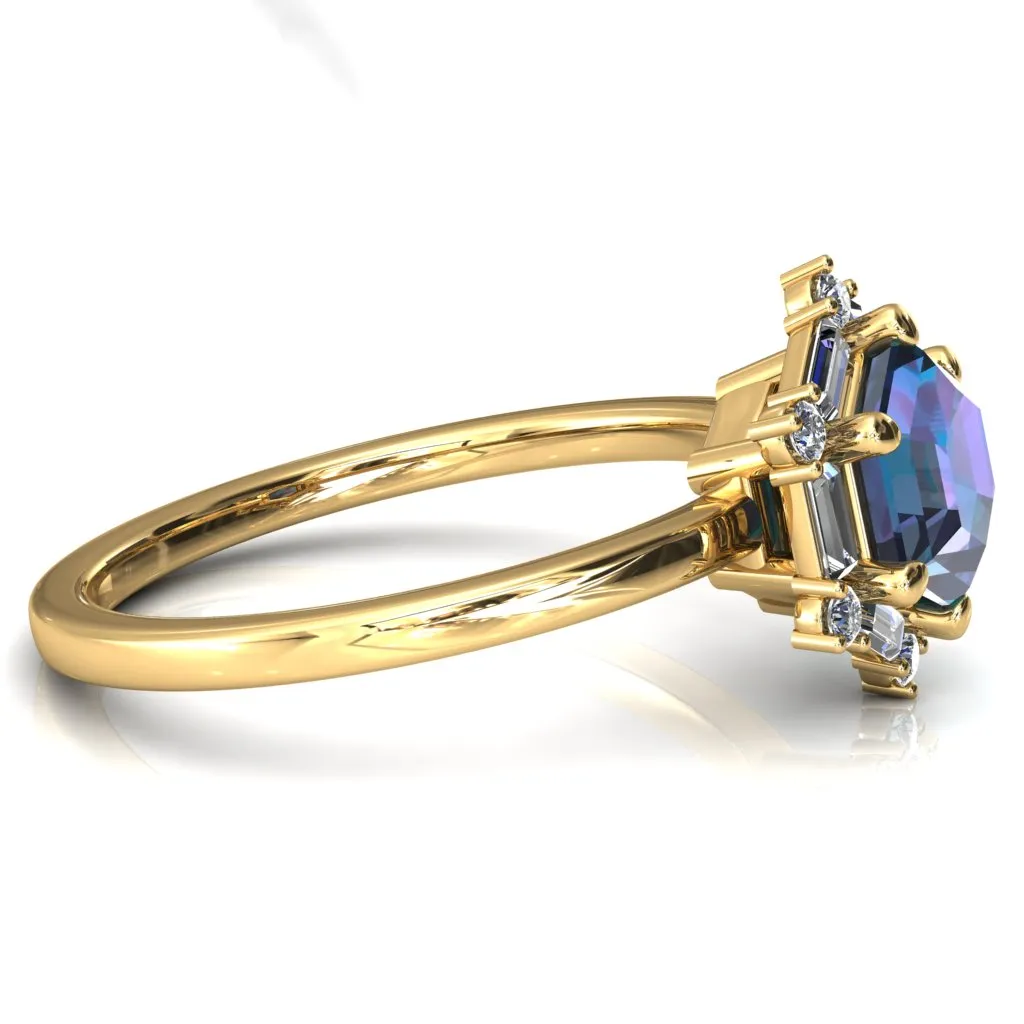 7.5mm Hexagon Center Baguette Moissanite Halo Ring