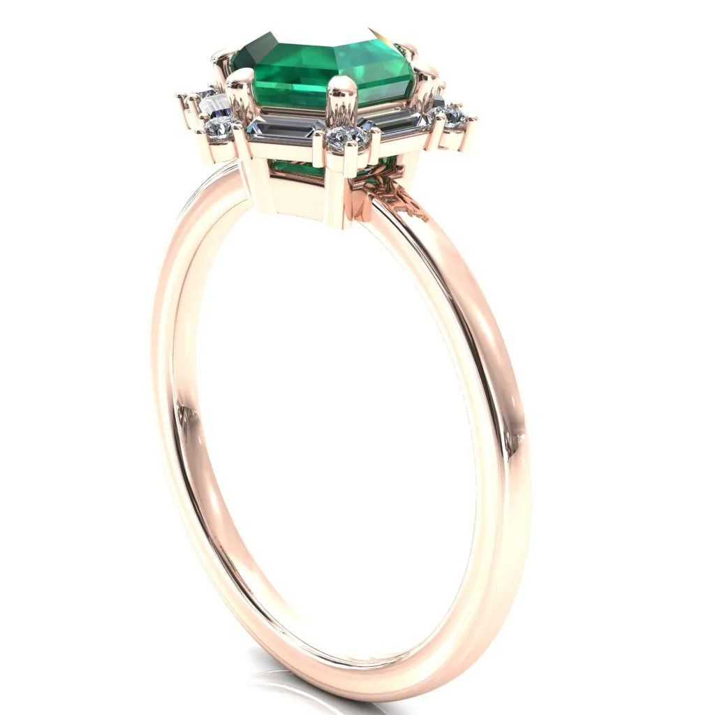 7.5mm Hexagon Center Baguette Moissanite Halo Ring