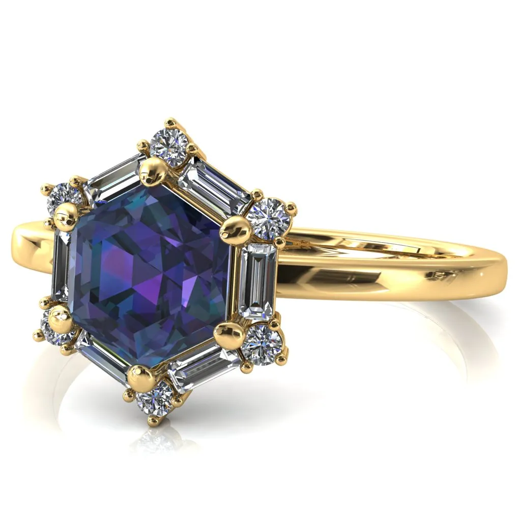7.5mm Hexagon Center Baguette Moissanite Halo Ring