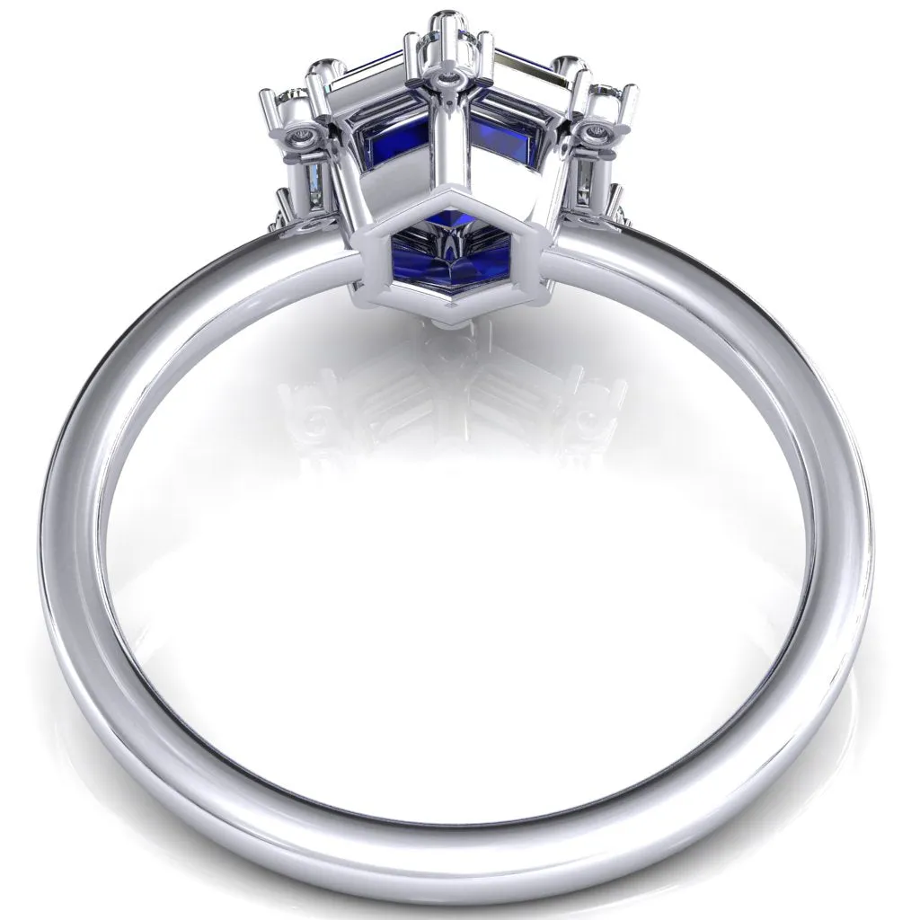 7.5mm Hexagon Center Baguette Moissanite Halo Ring