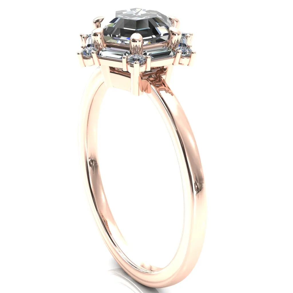 7.5mm Hexagon Center Baguette Moissanite Halo Ring