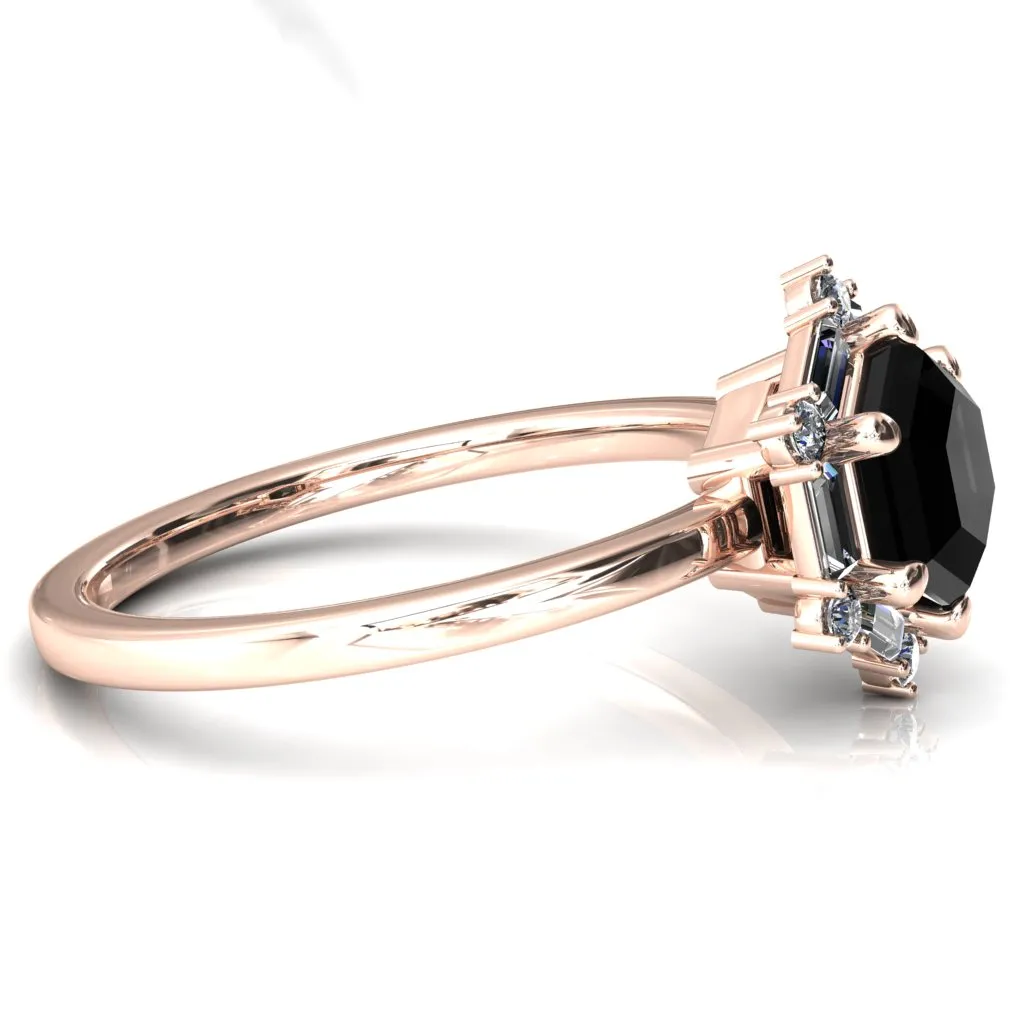 7.5mm Hexagon Center Baguette Moissanite Halo Ring