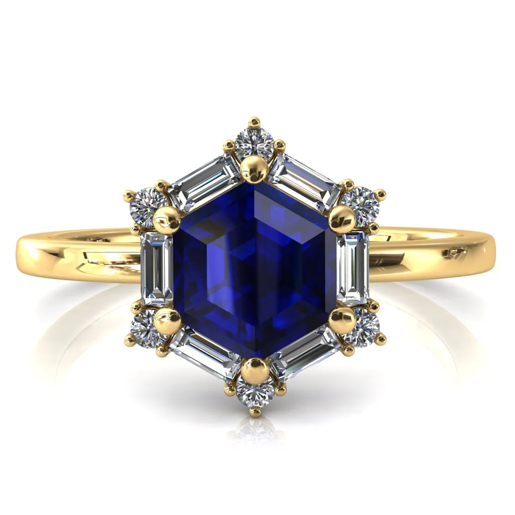 7.5mm Hexagon Center Baguette Moissanite Halo Ring