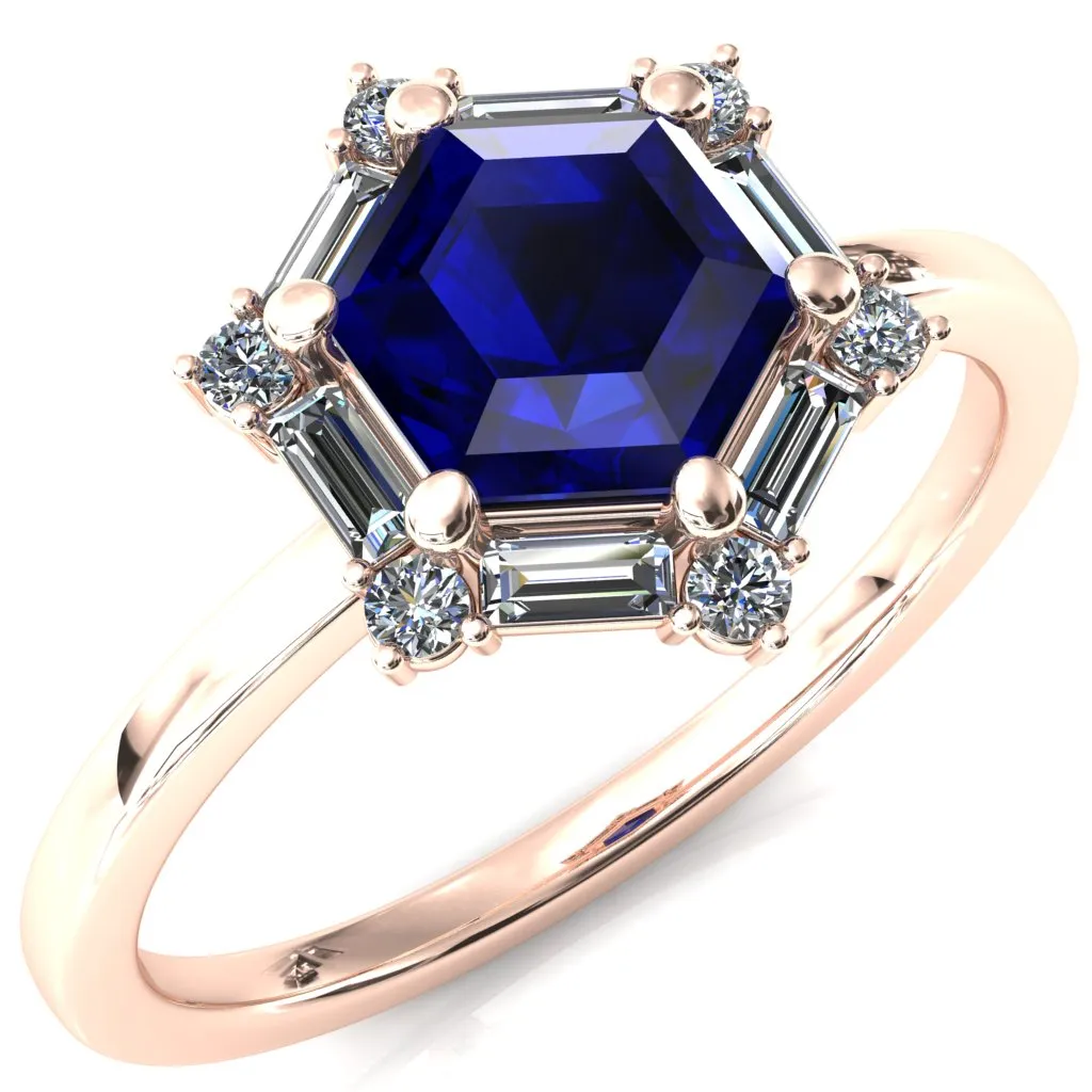 7.5mm Hexagon Center Baguette Moissanite Halo Ring