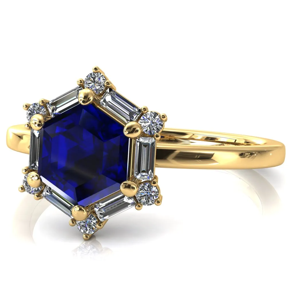 7.5mm Hexagon Center Baguette Moissanite Halo Ring