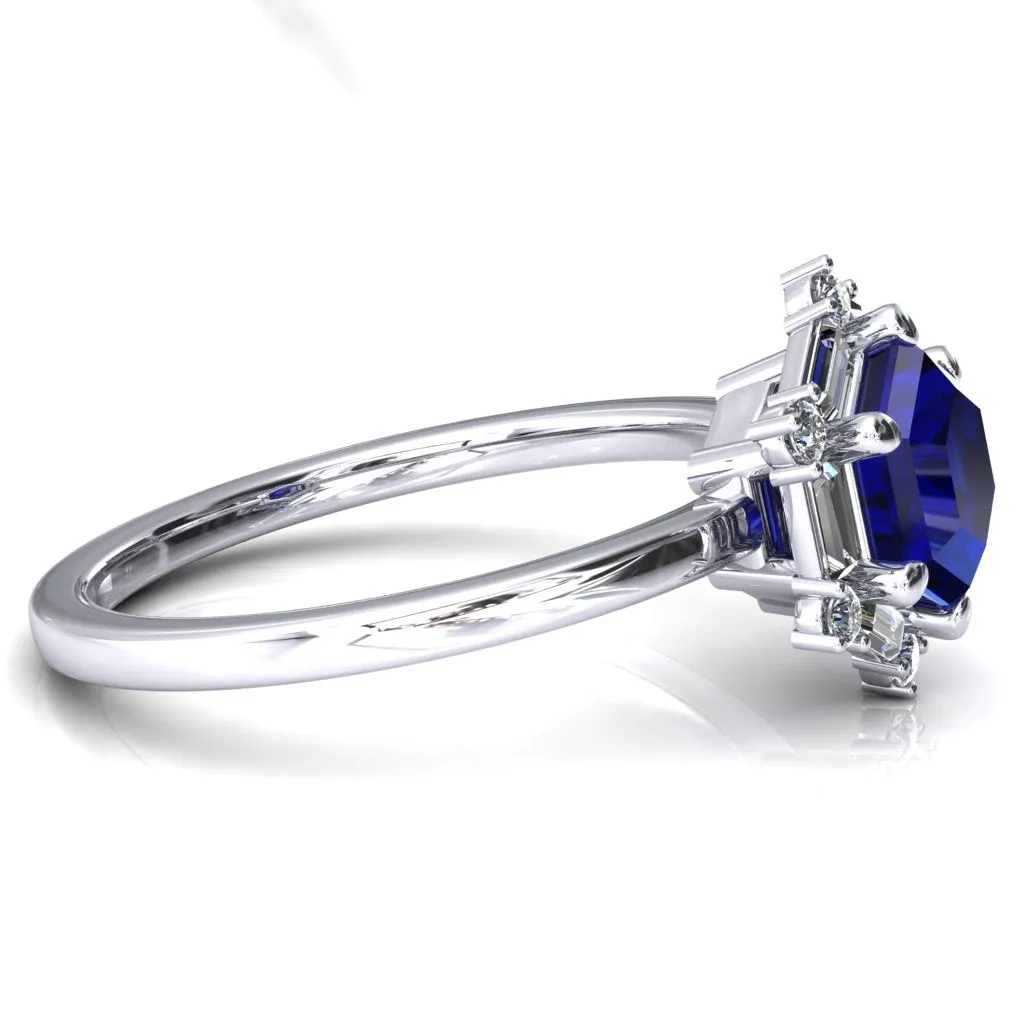 7.5mm Hexagon Center Baguette Moissanite Halo Ring
