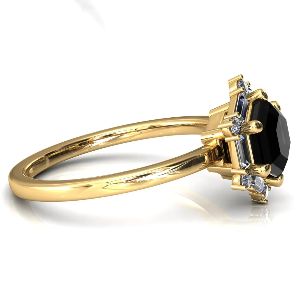 7.5mm Hexagon Center Baguette Moissanite Halo Ring