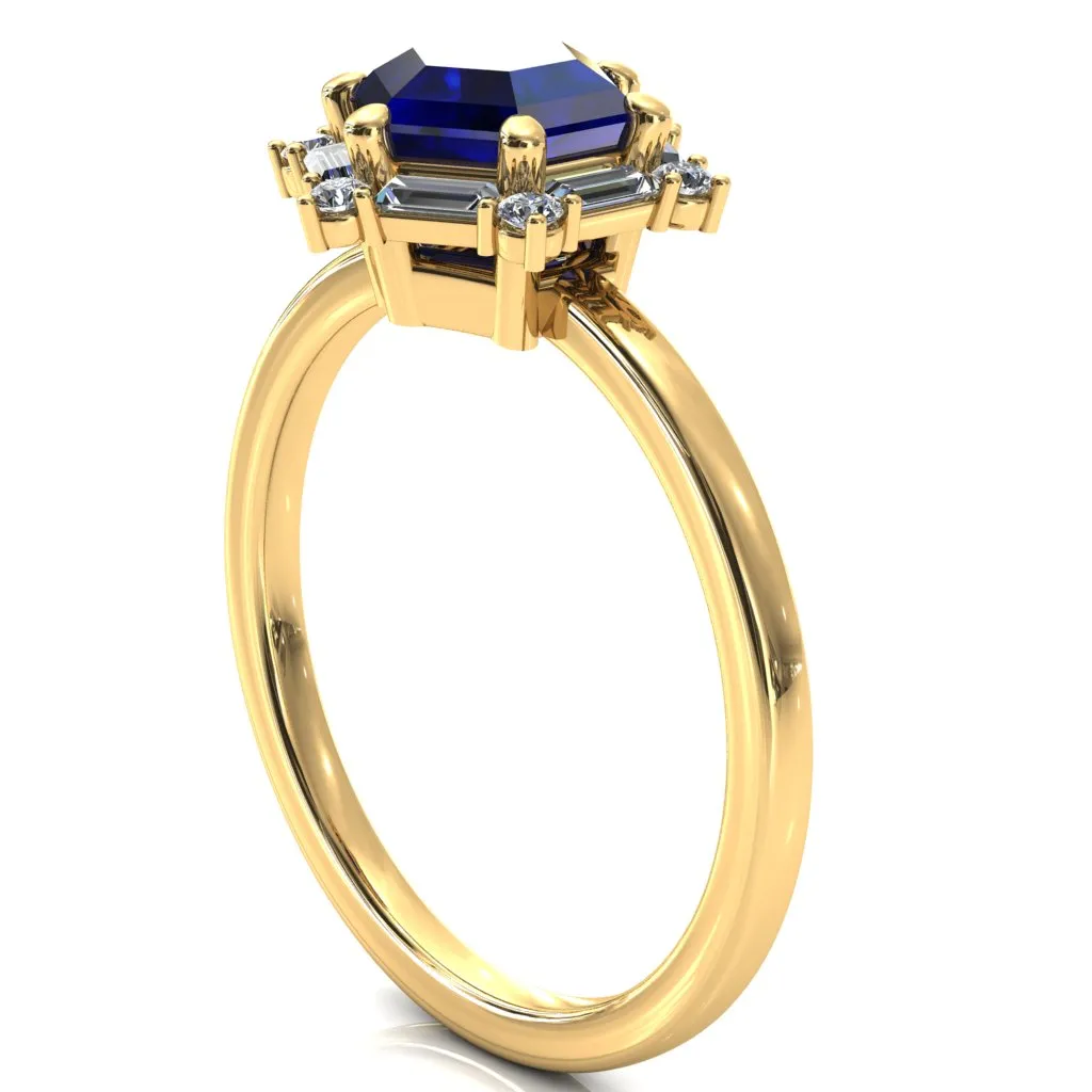 7.5mm Hexagon Center Baguette Moissanite Halo Ring