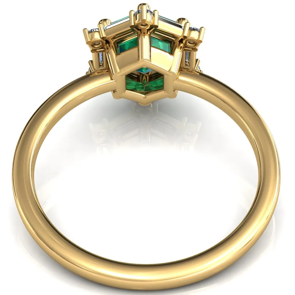 7.5mm Hexagon Center Baguette Moissanite Halo Ring