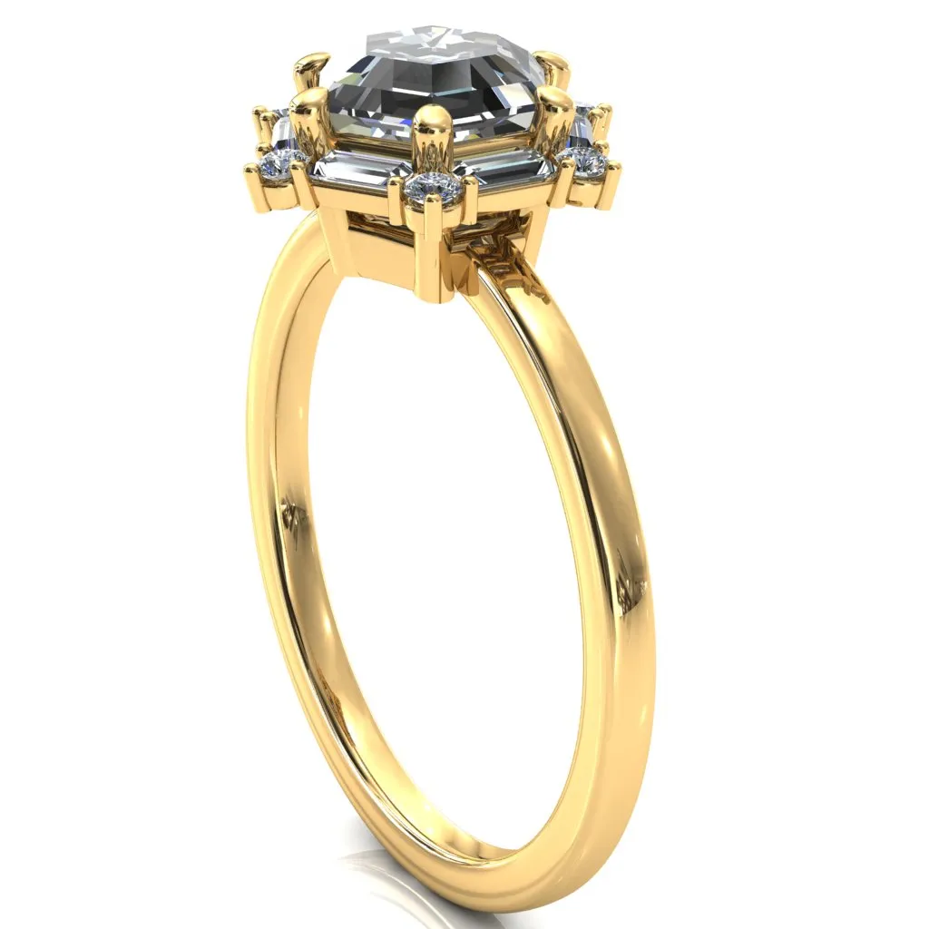 7.5mm Hexagon Center Baguette Moissanite Halo Ring