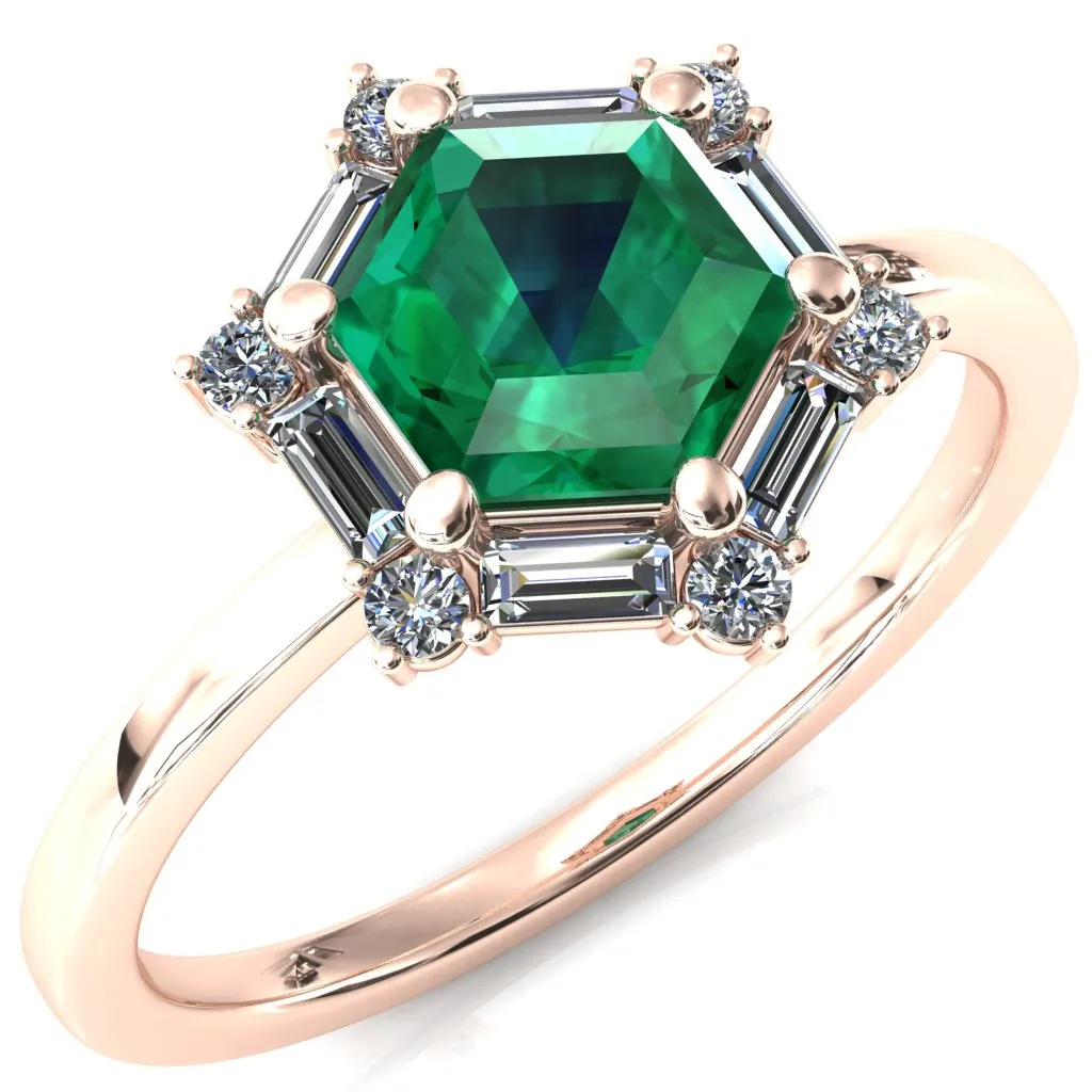 7.5mm Hexagon Center Baguette Moissanite Halo Ring