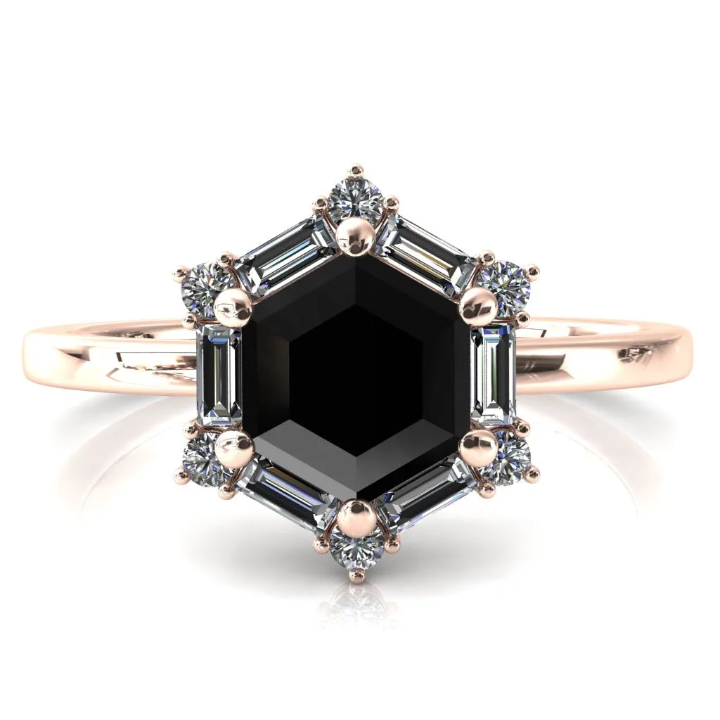 7.5mm Hexagon Center Baguette Moissanite Halo Ring