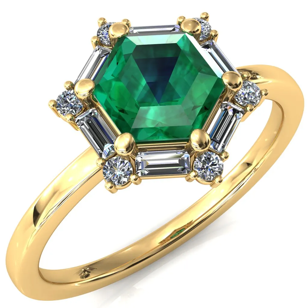 7.5mm Hexagon Center Baguette Moissanite Halo Ring
