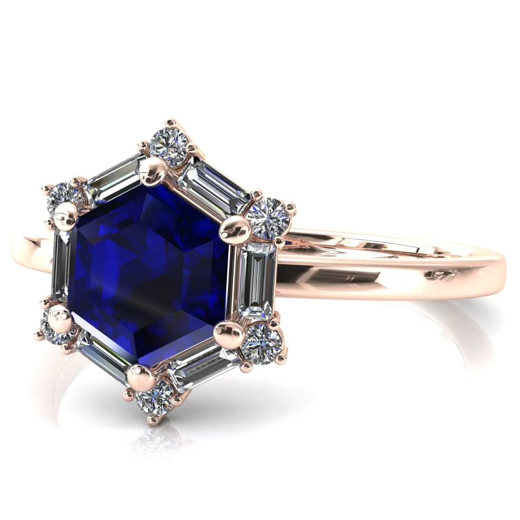 7.5mm Hexagon Center Baguette Moissanite Halo Ring