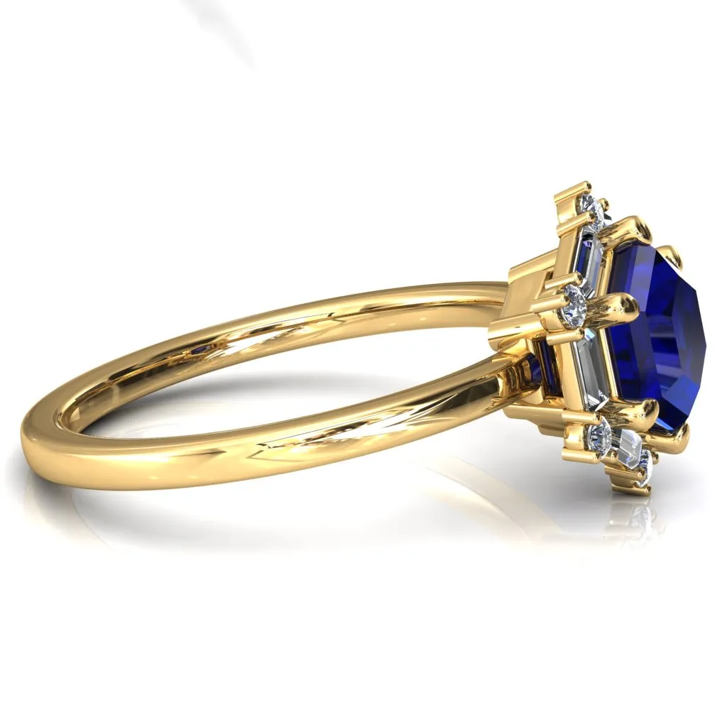 7.5mm Hexagon Center Baguette Moissanite Halo Ring