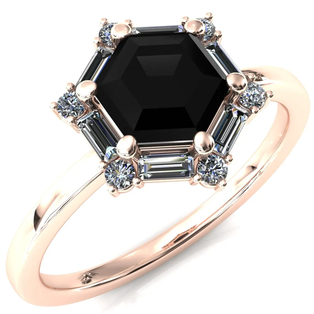 7.5mm Hexagon Center Baguette Moissanite Halo Ring