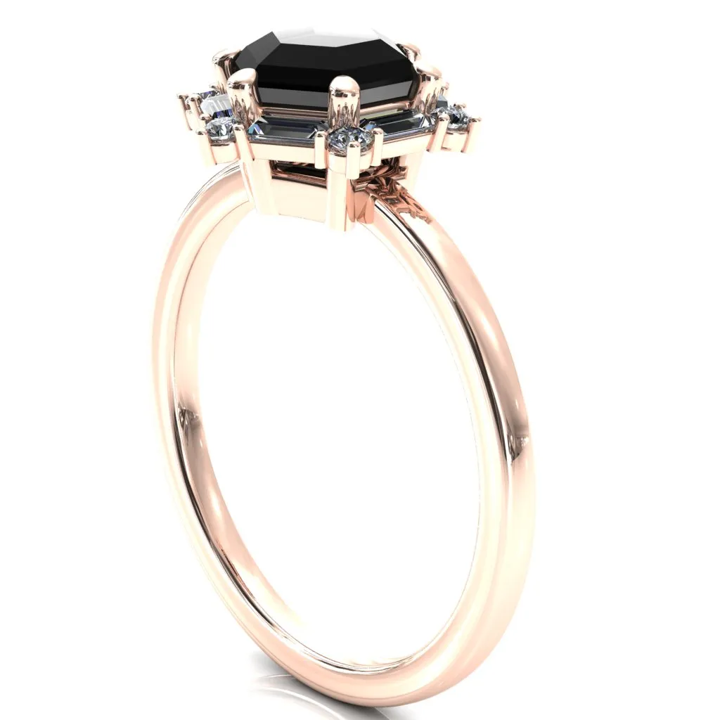 7.5mm Hexagon Center Baguette Moissanite Halo Ring