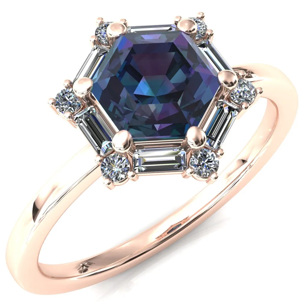 7.5mm Hexagon Center Baguette Moissanite Halo Ring
