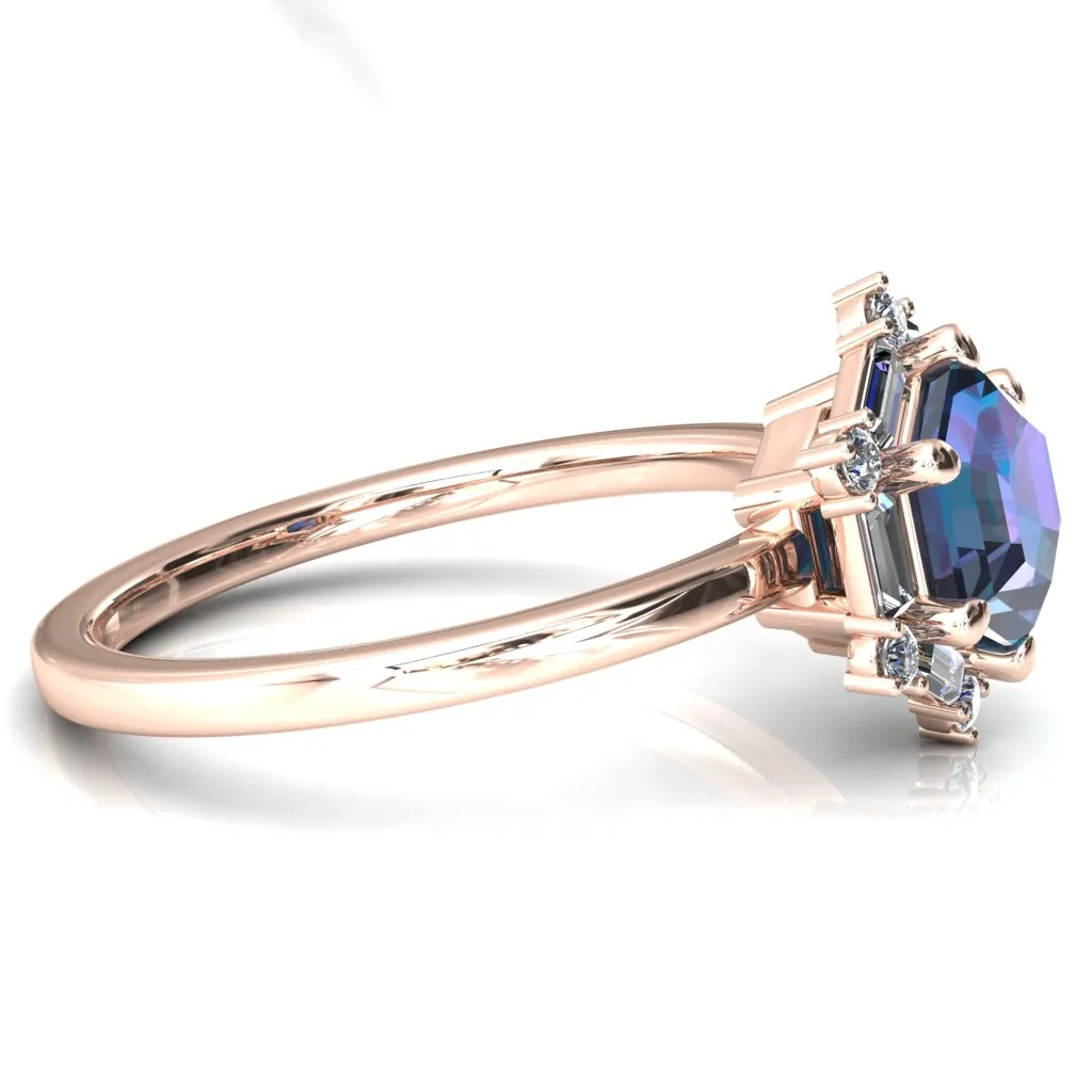 7.5mm Hexagon Center Baguette Moissanite Halo Ring