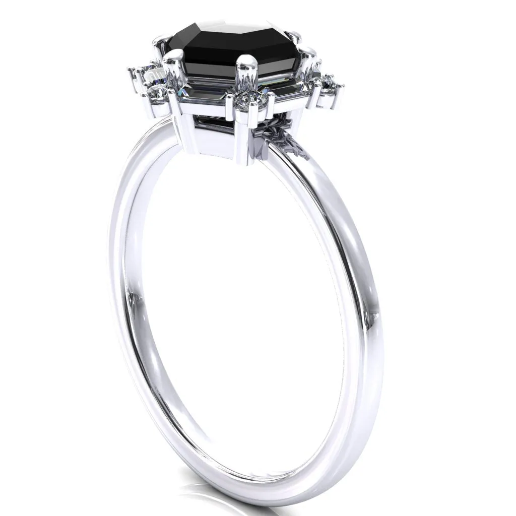 7.5mm Hexagon Center Baguette Moissanite Halo Ring