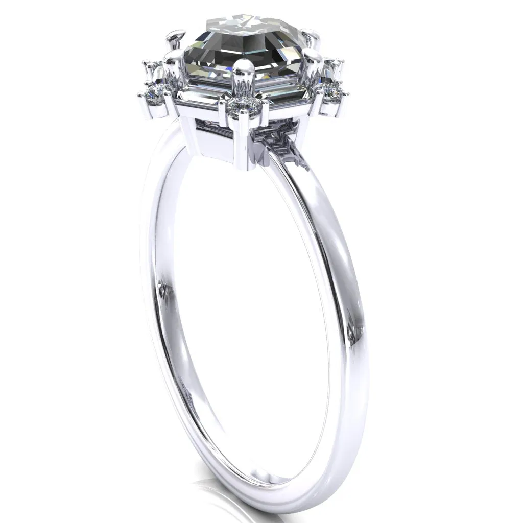 7.5mm Hexagon Center Baguette Moissanite Halo Ring