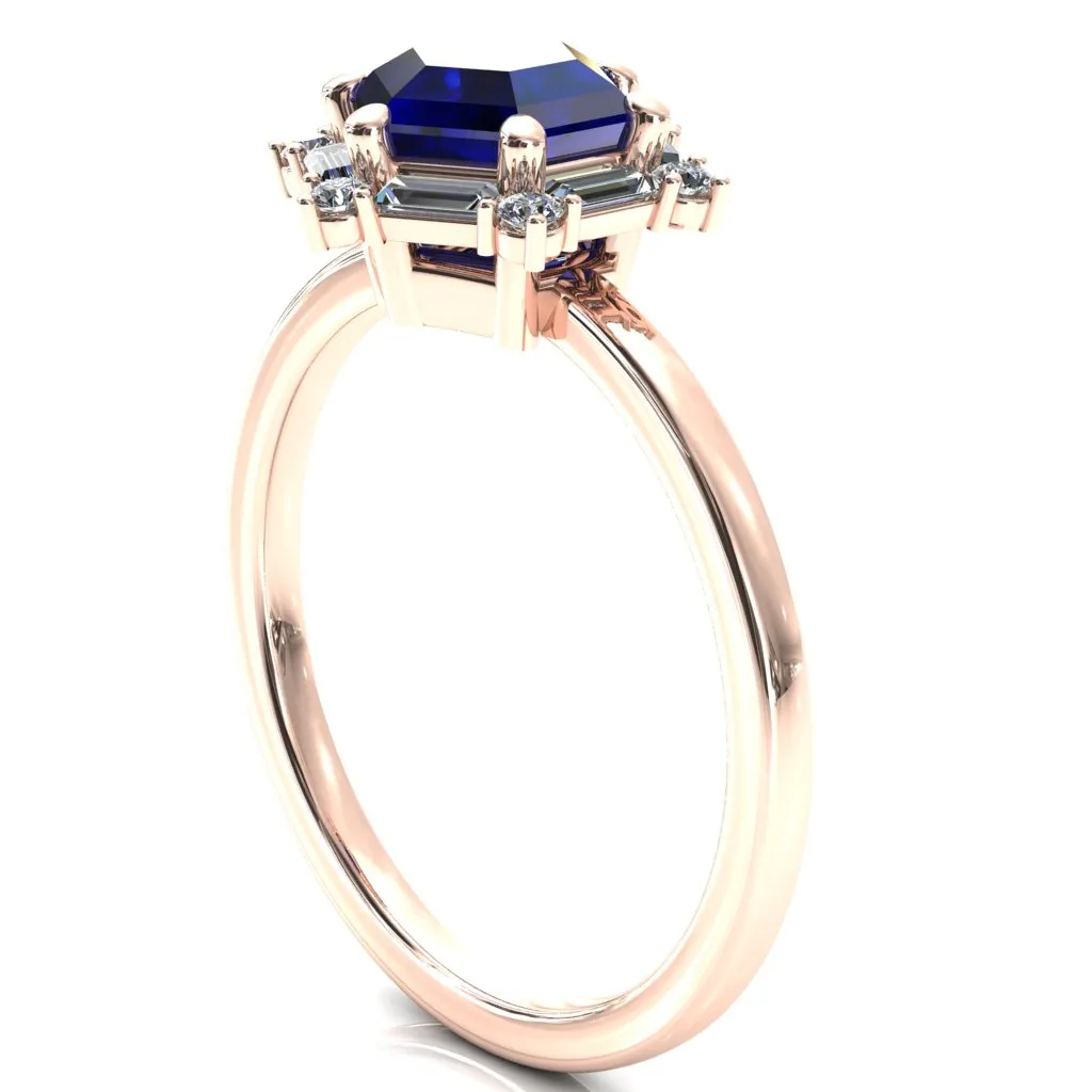 7.5mm Hexagon Center Baguette Moissanite Halo Ring