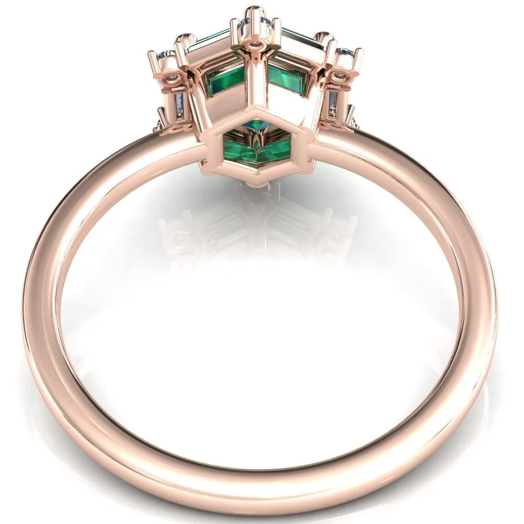7.5mm Hexagon Center Baguette Moissanite Halo Ring