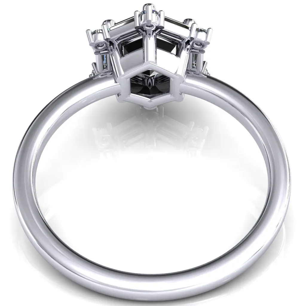 7.5mm Hexagon Center Baguette Moissanite Halo Ring