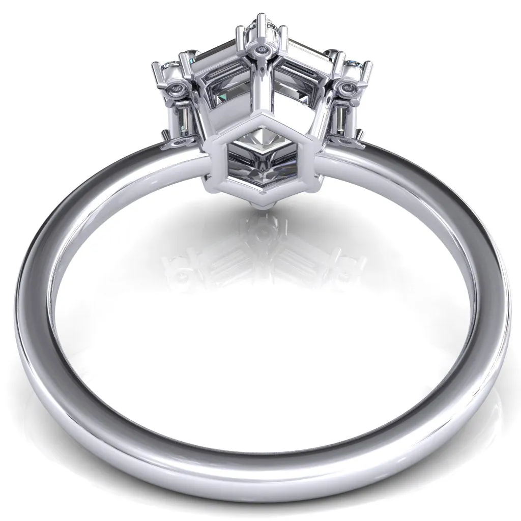 7.5mm Hexagon Center Baguette Moissanite Halo Ring