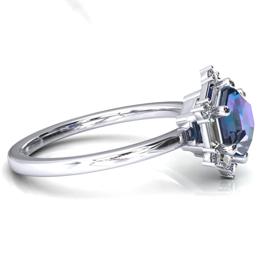 7.5mm Hexagon Center Baguette Moissanite Halo Ring