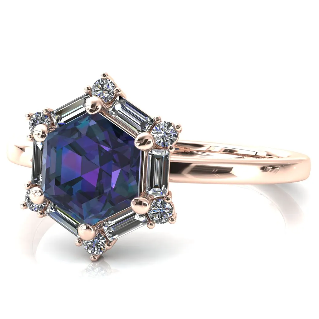 7.5mm Hexagon Center Baguette Moissanite Halo Ring