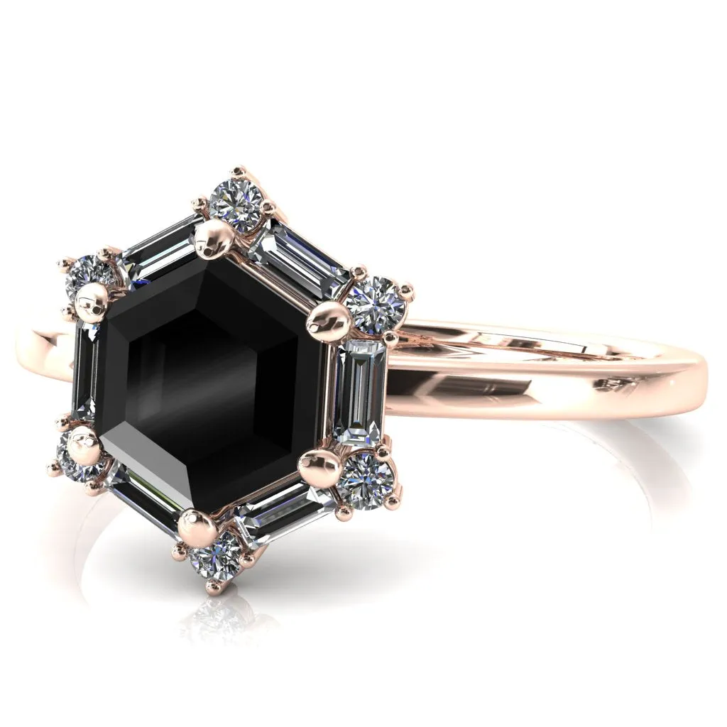 7.5mm Hexagon Center Baguette Moissanite Halo Ring