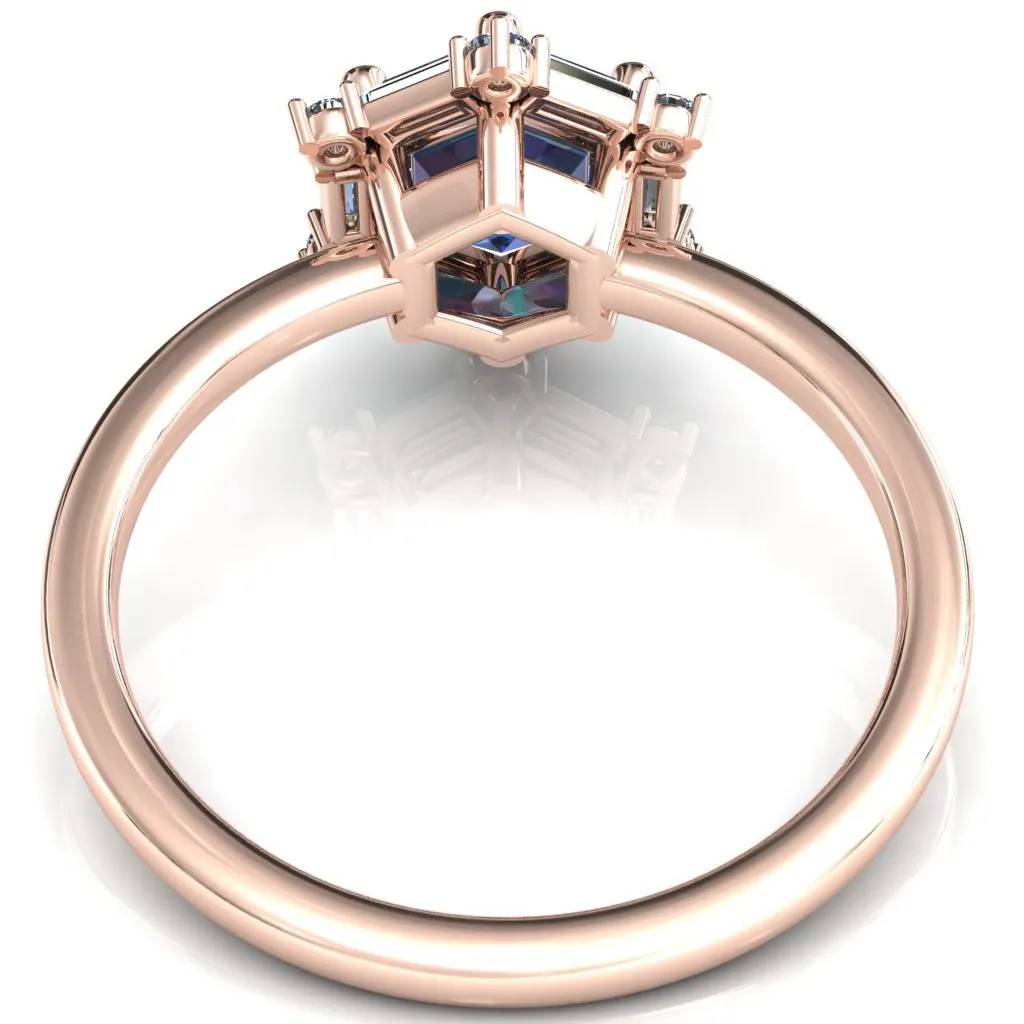 7.5mm Hexagon Center Baguette Moissanite Halo Ring