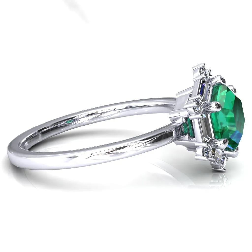7.5mm Hexagon Center Baguette Moissanite Halo Ring