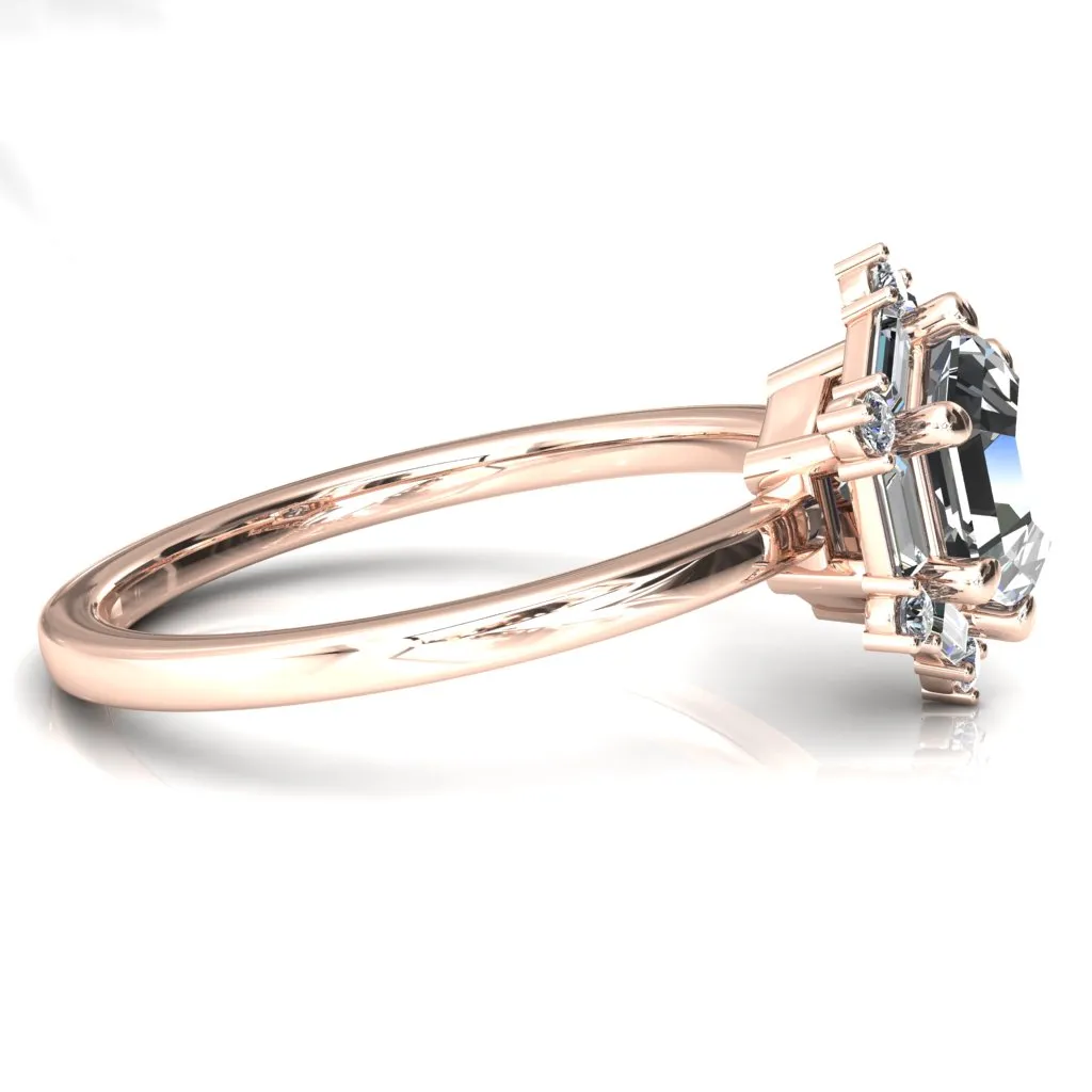 7.5mm Hexagon Center Baguette Moissanite Halo Ring