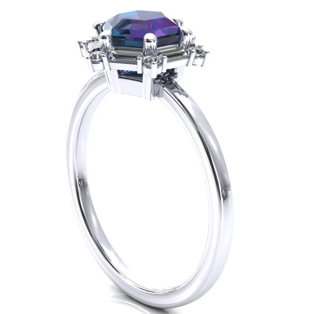 7.5mm Hexagon Center Baguette Moissanite Halo Ring