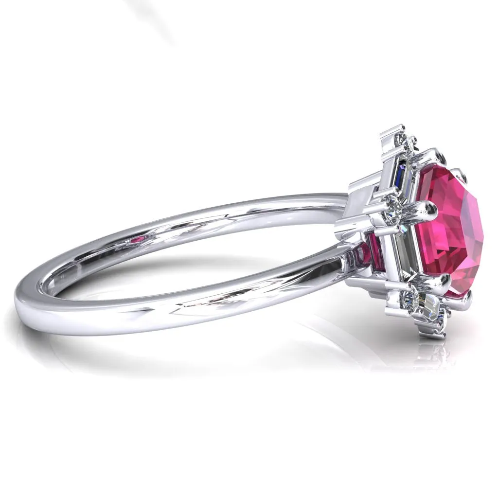 7.5mm Hexagon Center Baguette Moissanite Halo Ring