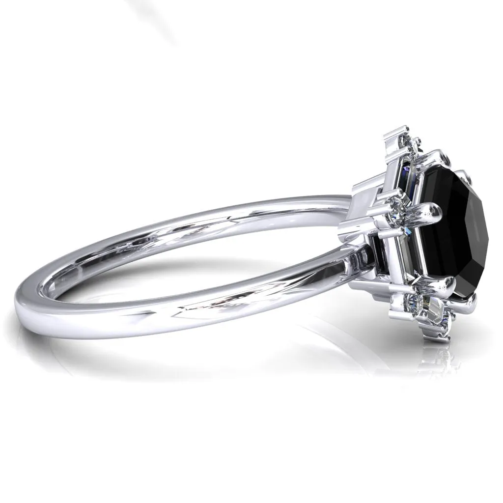 7.5mm Hexagon Center Baguette Moissanite Halo Ring