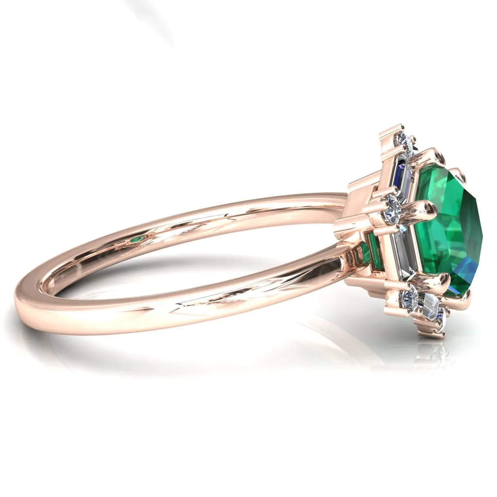 7.5mm Hexagon Center Baguette Moissanite Halo Ring
