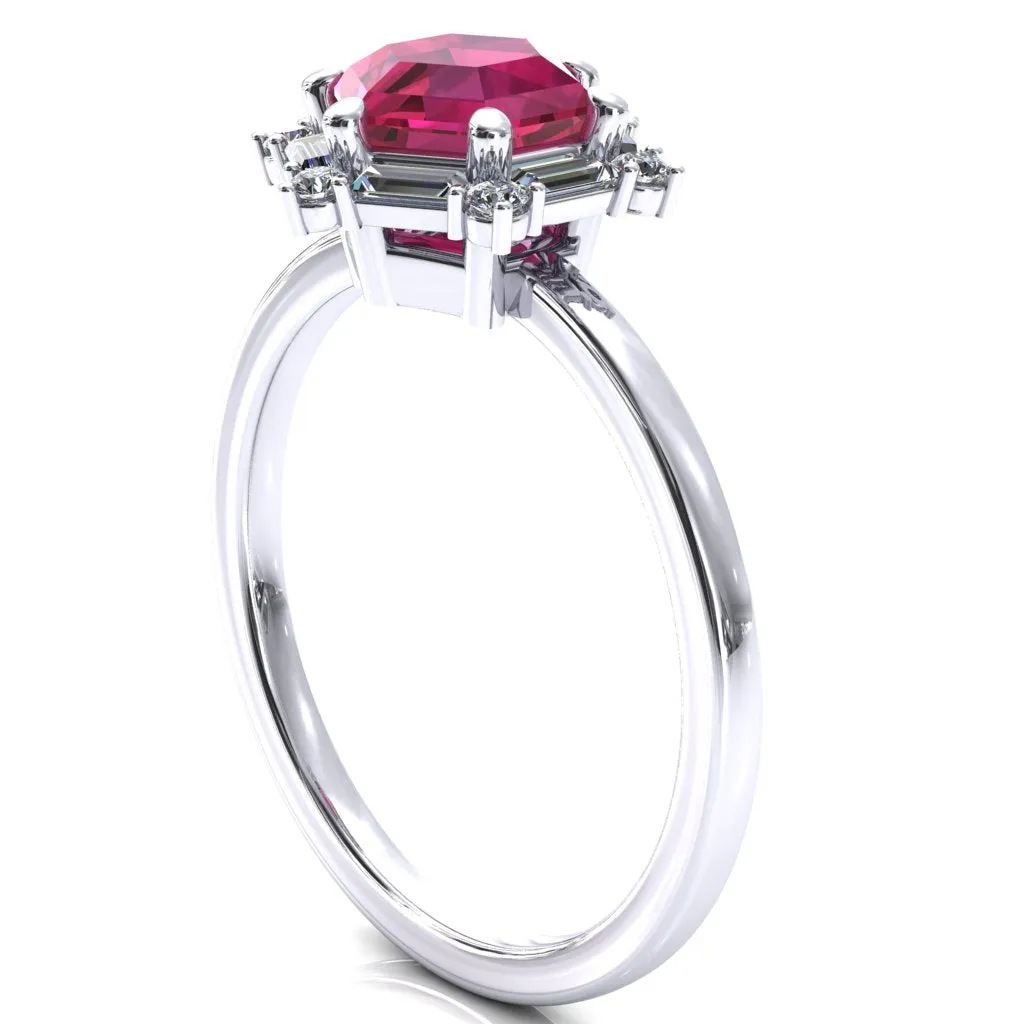 7.5mm Hexagon Center Baguette Moissanite Halo Ring