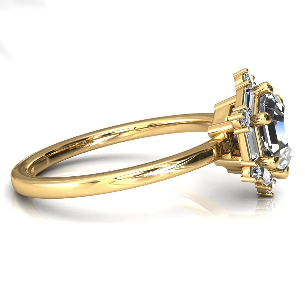 7.5mm Hexagon Center Baguette Moissanite Halo Ring