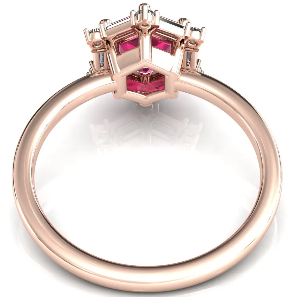 7.5mm Hexagon Center Baguette Moissanite Halo Ring