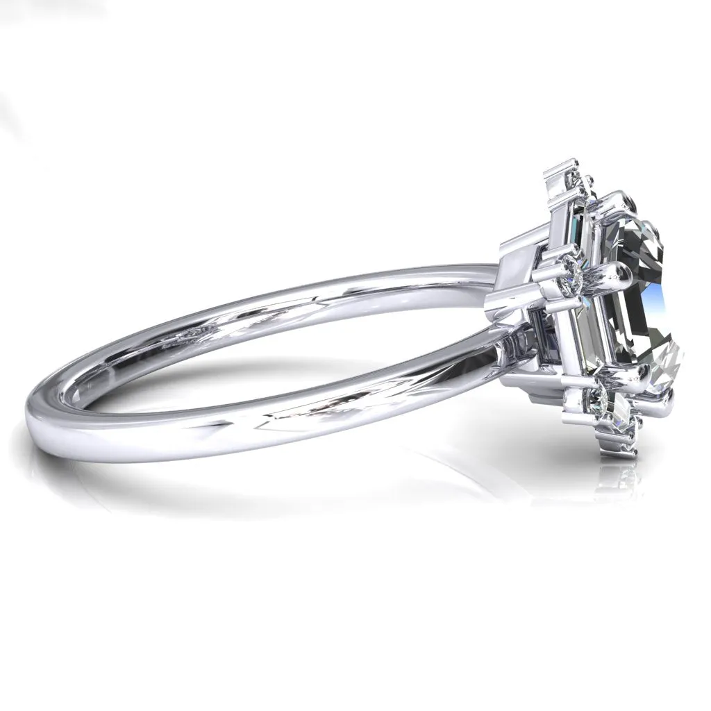 7.5mm Hexagon Center Baguette Moissanite Halo Ring