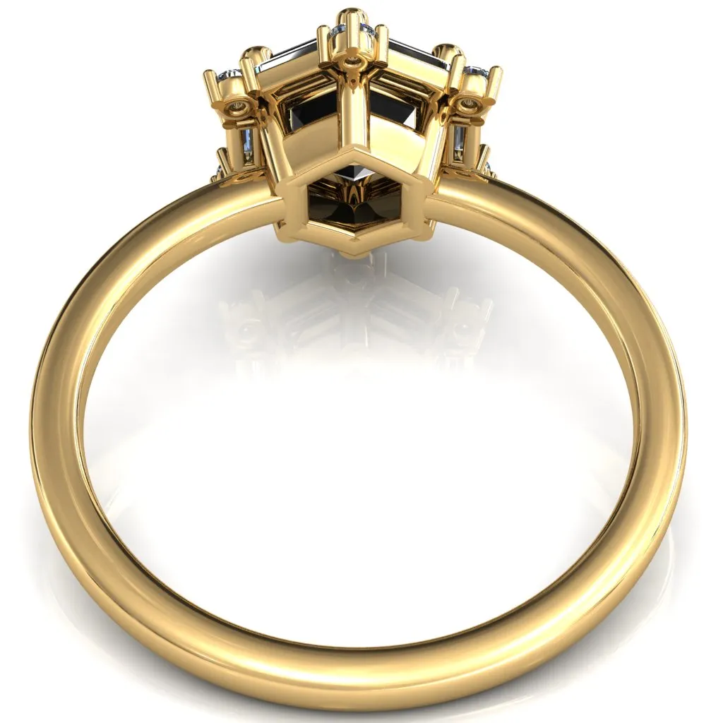 7.5mm Hexagon Center Baguette Moissanite Halo Ring