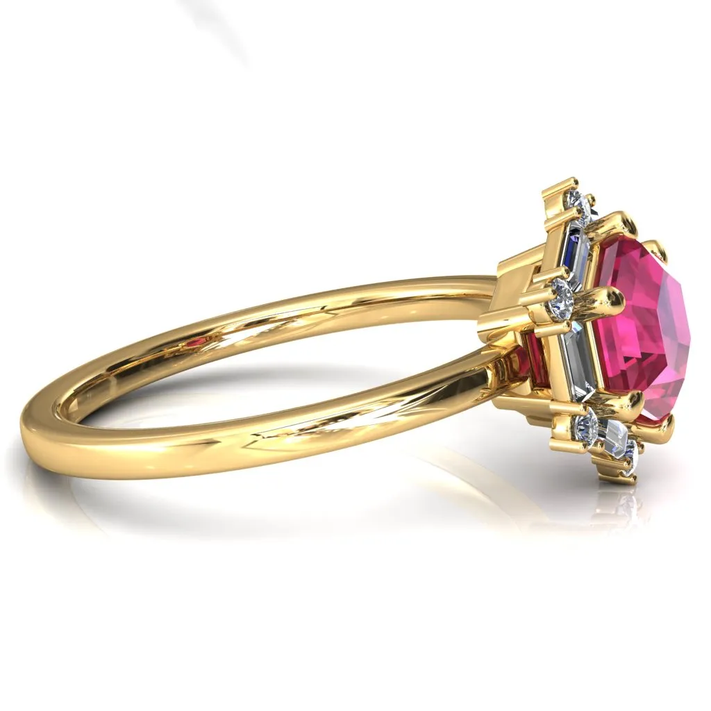 7.5mm Hexagon Center Baguette Moissanite Halo Ring